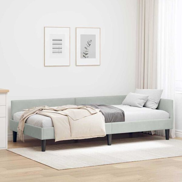 vidaXL Corner Bed Frame Light Grey 90 cm x 200 cm Velvet