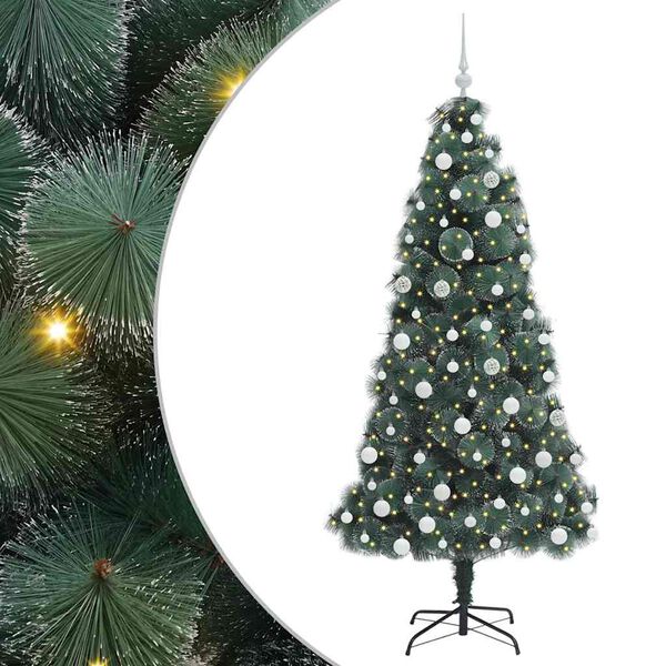 vidaXL Artificial Pre-lit Christmas Tree with Ball Set Green 180 cm