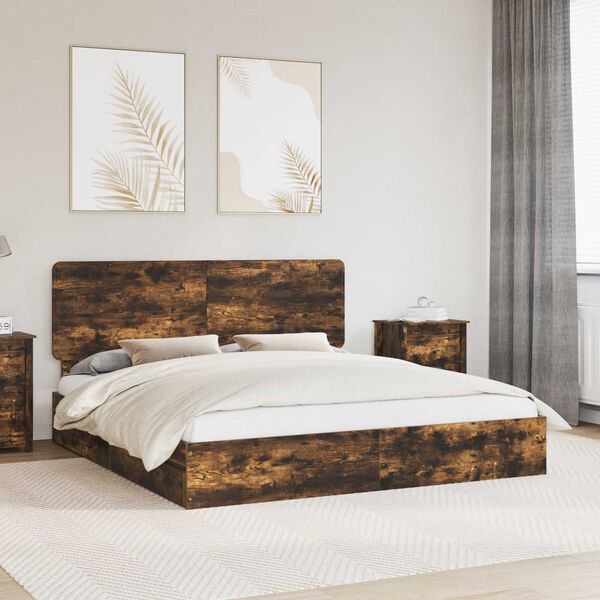 vidaXL Storage Bed with Drawer Smoked Oak 180 x 200 cm Engineered Wood