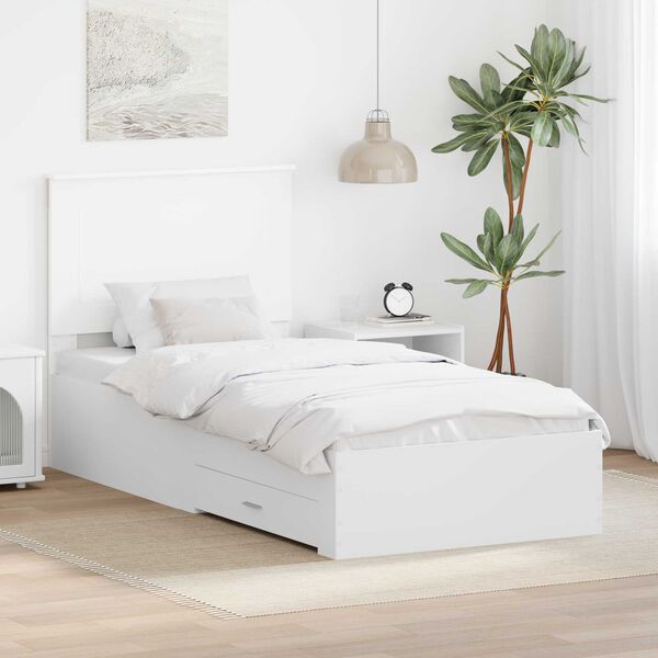 vidaXL Bed Frame with Headboard White 90 x 190 cm Engineered Wood