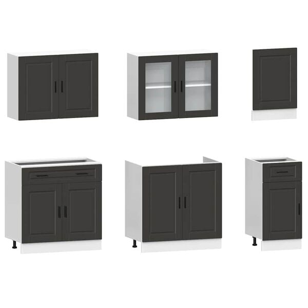 vidaXL 7 Piece Kitchen Cabinet Set Porto Black Engineered Wood