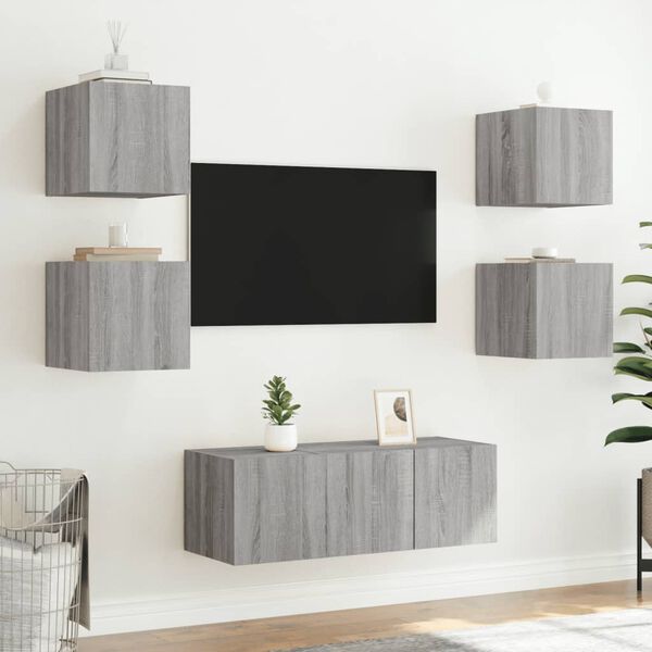 vidaXL 6 Piece TV Wall Units with LED Grey Sonoma Engineered Wood