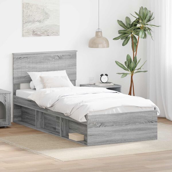 vidaXL Bed Frame Grey Sonoma 90 x 190 cm Solid Pine Wood