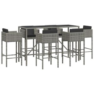 vidaXL 7 Piece Garden Bar Set with Cushions Grey Poly Rattan