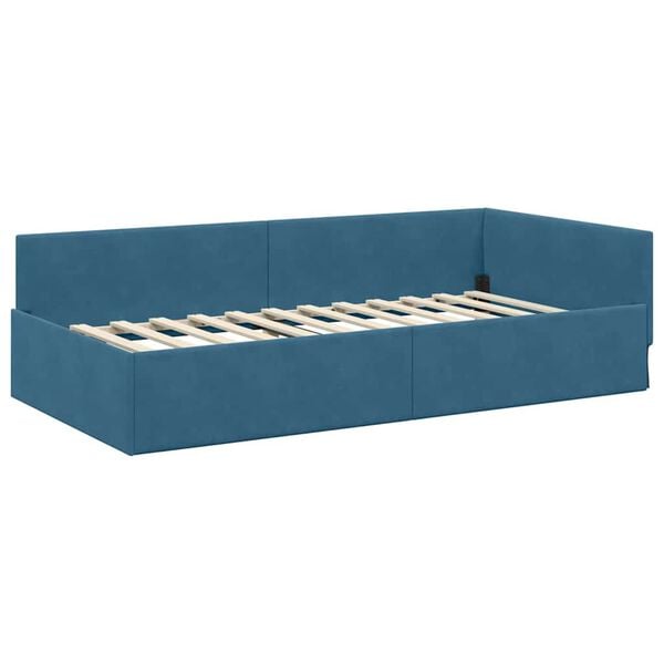 vidaXL Corner Bed Frame with Headboard Blue 90 cm x 190 cm Velvet