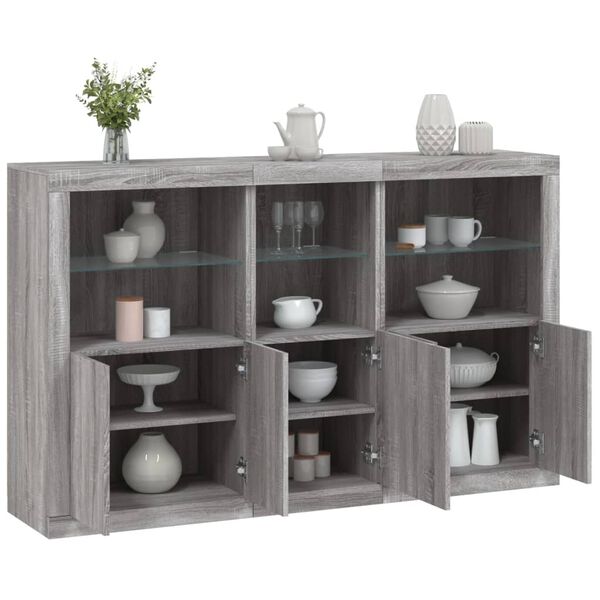 vidaXL Sideboard with LED Lights Grey Sonoma 162x37x100 cm
