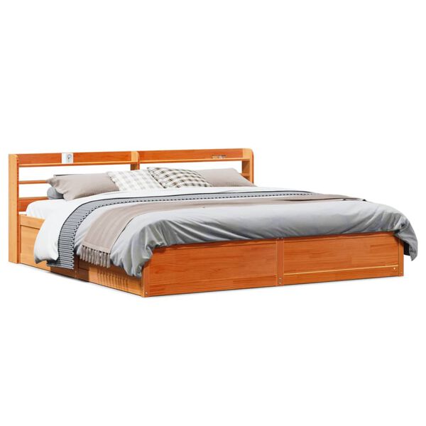vidaXL Bed Frame with Headboard Wax Brown 180x200 cm Super King Solid Wood Pine