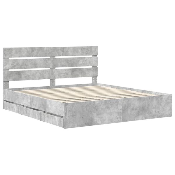 vidaXL Bed Frame with Drawer Concrete Grey 200 x 200 cm Engineer Wood