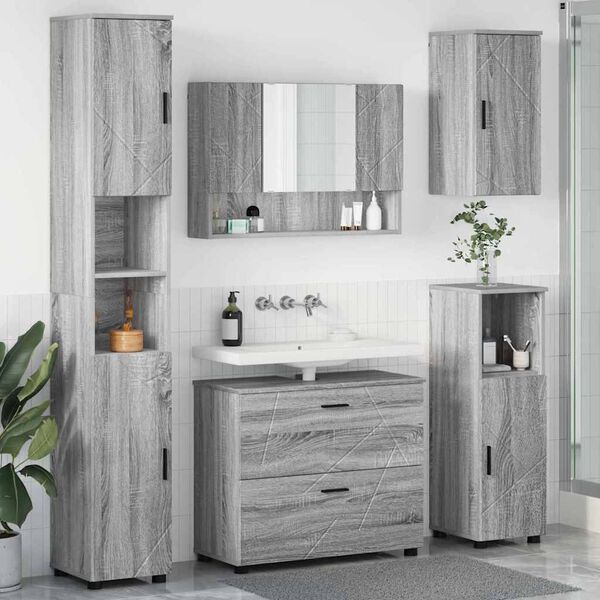 vidaXL Bathroom Furniture Set 5 pcs Grey sonoma Engineered wood