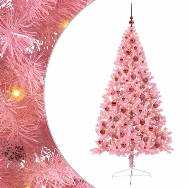 vidaXL Artificial Pre-lit Christmas Tree with 300 LEDs Pink 180 cm PVC