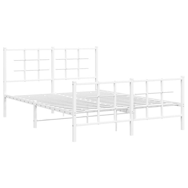 vidaXL Metal Bed Frame without Mattress with Footboard White 140x190cm