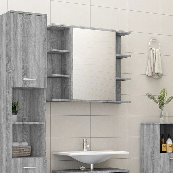 vidaXL Bathroom Mirror Cabinet Grey Sonoma 80x20.5x64cm Engineered Wood