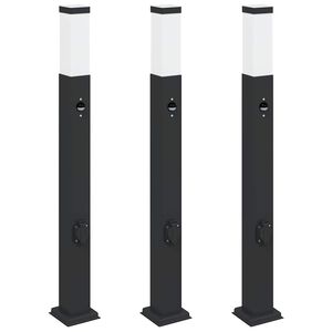 vidaXL Bollard Lights with Sensor&Outlet 3 pcs 80 cm Black IP44