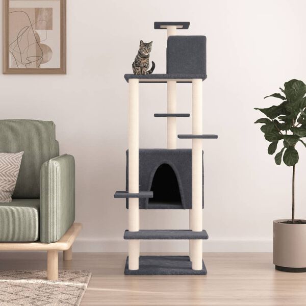 vidaXL Cat Tree with Sisal Scratching Posts Dark Grey 154 cm