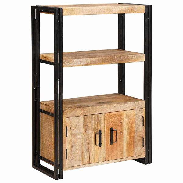 vidaXL Bookshelf with Doors Brown Solid Rough Mango Wood and Metal