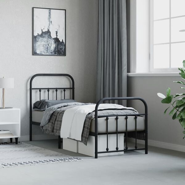 vidaXL Metal Bed Frame without Mattress with Footboard Black 75x190cm