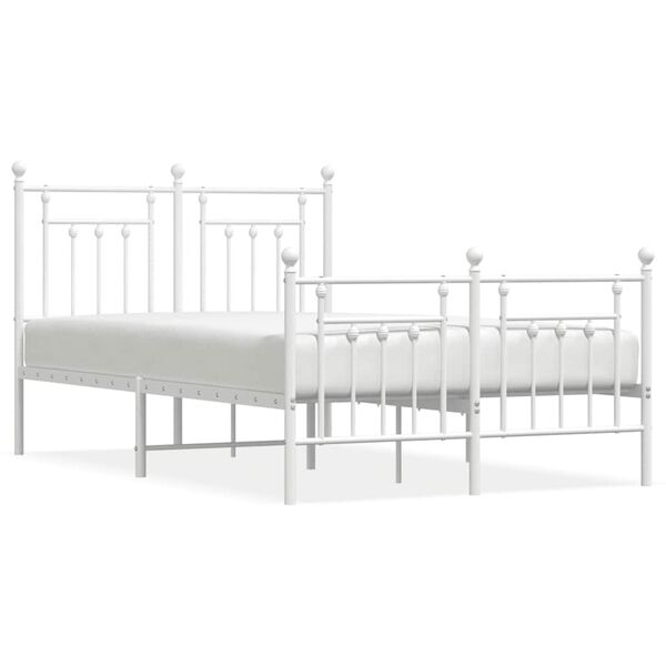 vidaXL Metal Bed Frame without Mattress with Footboard White 120x190cm