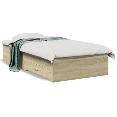 vidaXL Bed Frame with Drawers Sonoma Oak 90x190 cm Single Engineered Wood