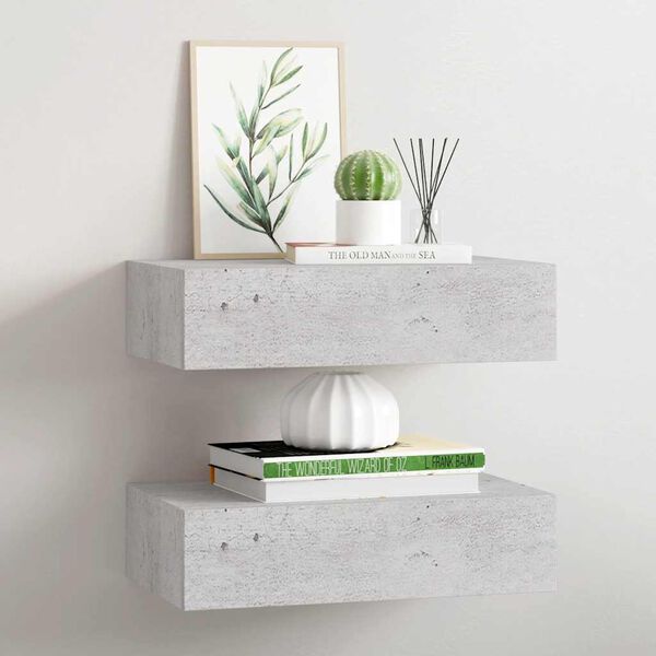 vidaXL Wall Drawer Shelves 2 pcs Concrete Grey 40x23.5x10cm MDF