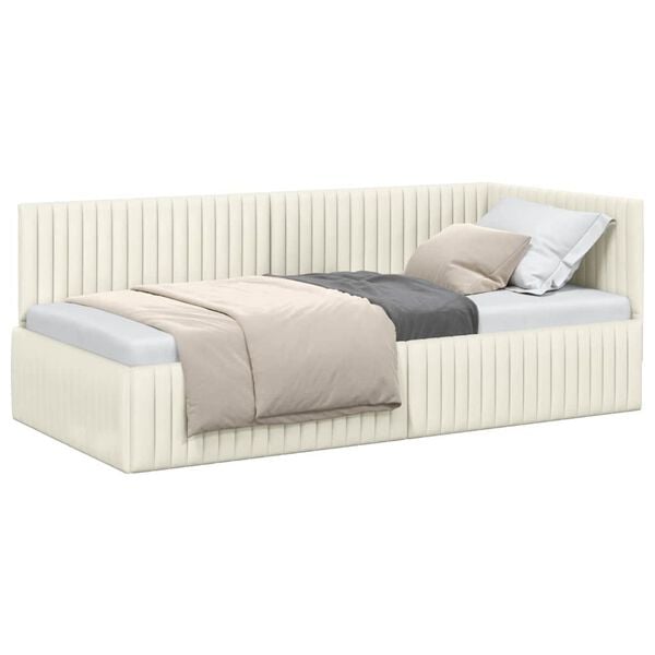 vidaXL Corner Bed Frame with Headboard Cream 90 cm x 200 cm Velvet