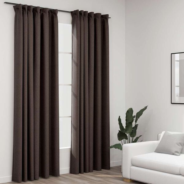 vidaXL Linen-Look Blackout Curtains with Hooks 2 pcs Taupe 140x225 cm