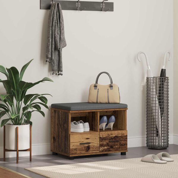 vidaXL Hall Bench with Cushion with Drawer Old Wood 60 x 38 x 46 cm