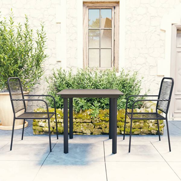 vidaXL 3 Piece Garden Dining Set Black Glass and Steel