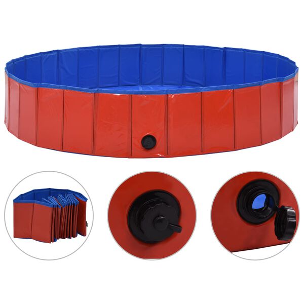 vidaXL Foldable Dog Swimming Pool Red 160x30 cm PVC