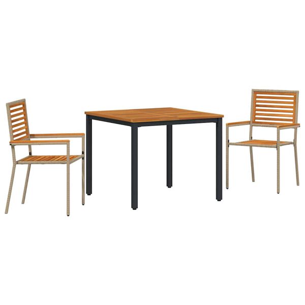 vidaXL Garden Dining Set 3 pcs Beige and Brown 90 x 90 x 75 cm