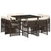 vidaXL 9 Piece Garden Dining Set with Cushions Brown Poly Rattan