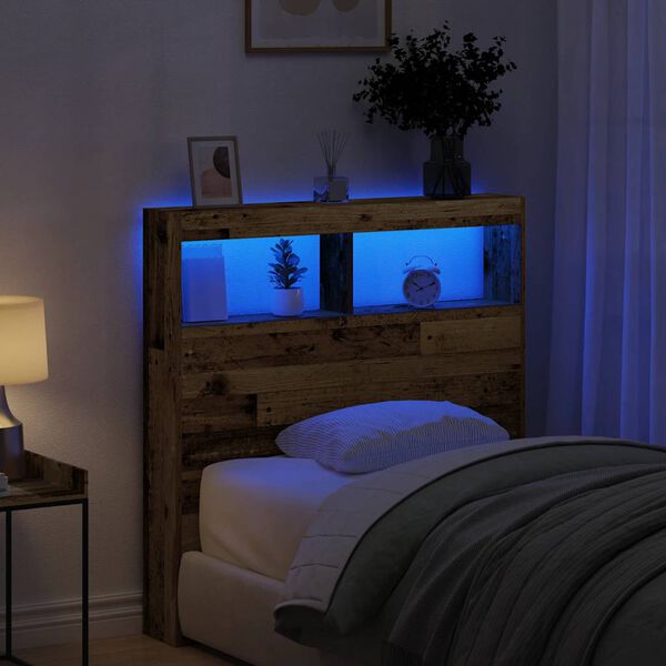 vidaXL Headboard Cabinet with LED Old Wood 100x17x102 cm