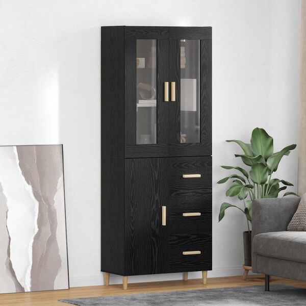 vidaXL Highboard Black Oak 69.5 x 34 x 180 cm Engineered Wood