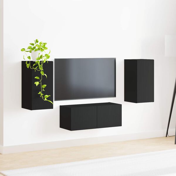 vidaXL TV Cabinet Set Wall-mounted 6 pcs Black Engineered Wood