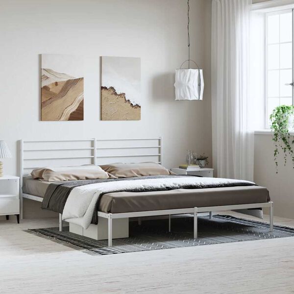 vidaXL Metal Bed Frame without Mattress with Headboard White 193x203cm