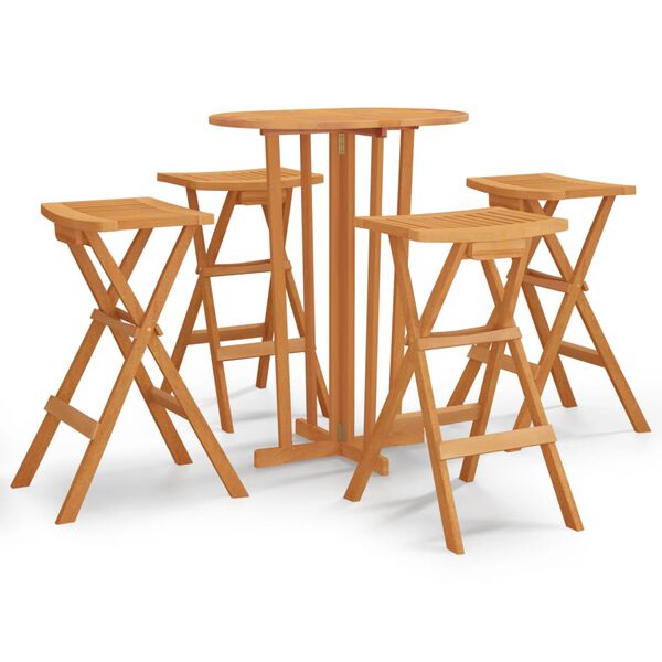 vidaXL 5 Piece Folding Bar Set Solid Wood Teak