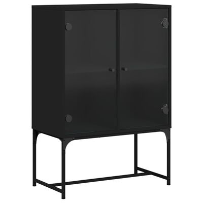 vidaXL Side Cabinet with Glass Doors Black 69x37x100 cm