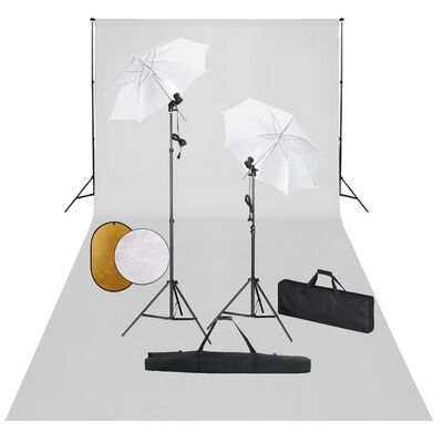 vidaXL Photo Studio Kit with Lamps. Umbrellas. Backdrop and Reflector