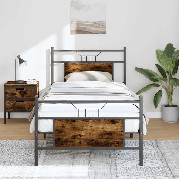 vidaXL Bed Frame without Mattress Smoked Oak 90x200 cm Engineered Wood