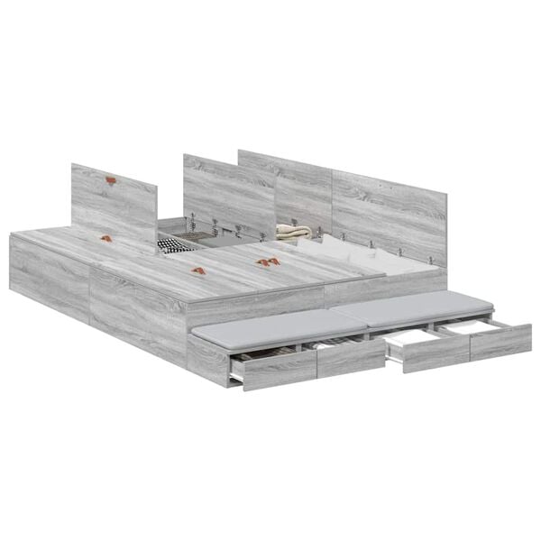 vidaXL Storage Bed Frame Grey Sonoma 160 cm Engineered Wood