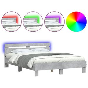 vidaXL Bed Frame with LED without Mattress Concrete Grey 140x200 cm