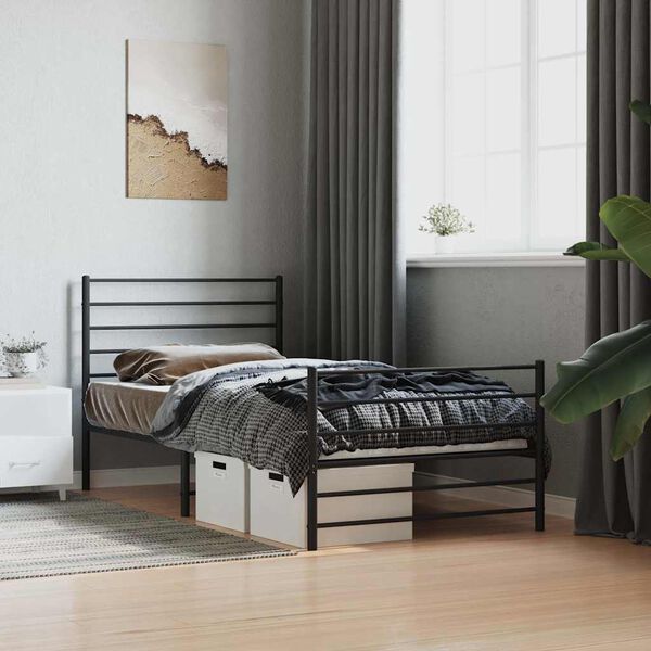vidaXL Metal Bed Frame without Mattress with Footboard Black 75x190cm