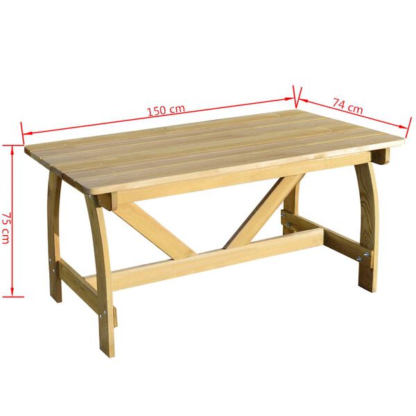 vidaXL Garden Table 150x74x75 cm Impregnated Pinewood