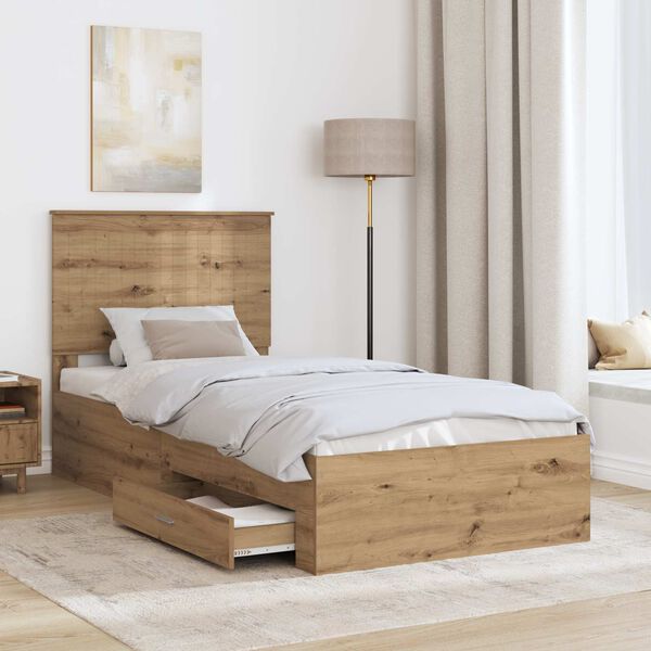 vidaXL Bed Frame with Drawer Artisan Oak 90 x 200 cm Engineered Wood