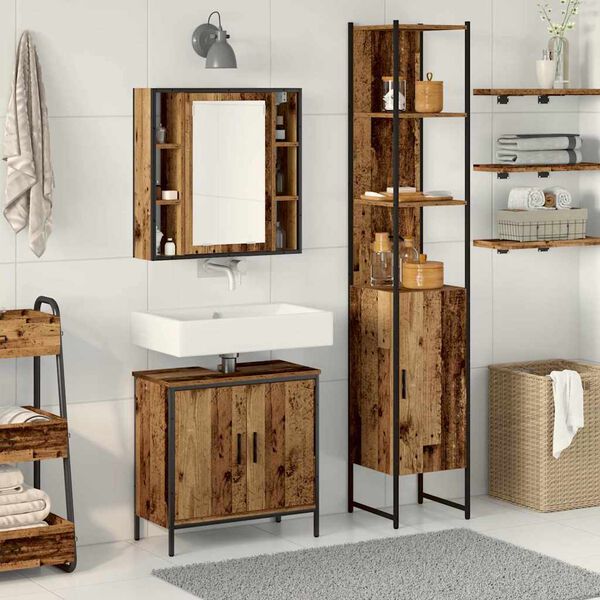 vidaXL Bathroom Vanity Units with Shelf 3 pcs Brown Engineered wood