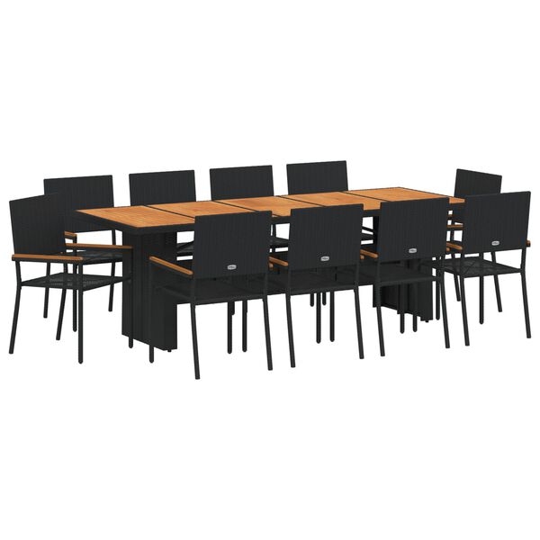 vidaXL Garden Dining Set 11 pcs Black Poly Rattan