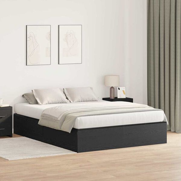 vidaXL Storage Bed Frame Black Oak 160 x 200 cm Engineered Wood