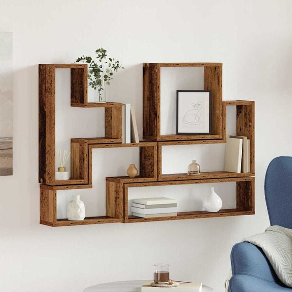 vidaXL Wall Cube with Shelf Old wood 96 x 12 x 64 cm Engineered wood