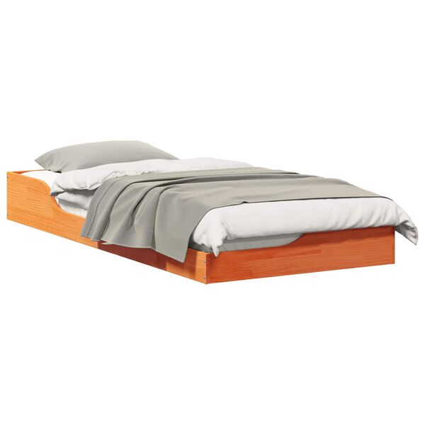 vidaXL Floor Bed Frame Wax brown 90 x 200 cm Solid pine wood