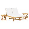 vidaXL Sun Lounger Reclining Cream White Solid Acacia Wood