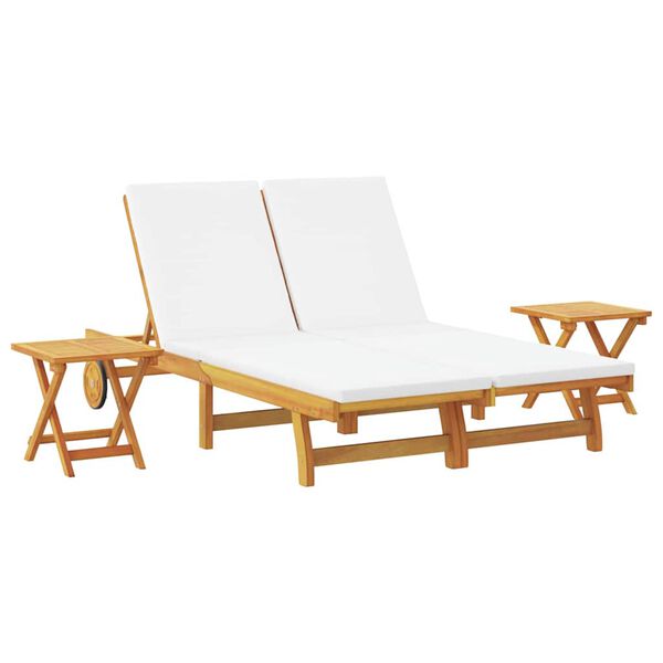 vidaXL Sun Lounger Reclining Cream White Solid Acacia Wood